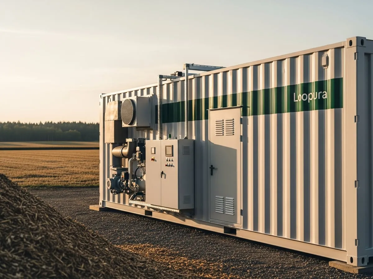 Gasifier unit packaged inside a shipping container